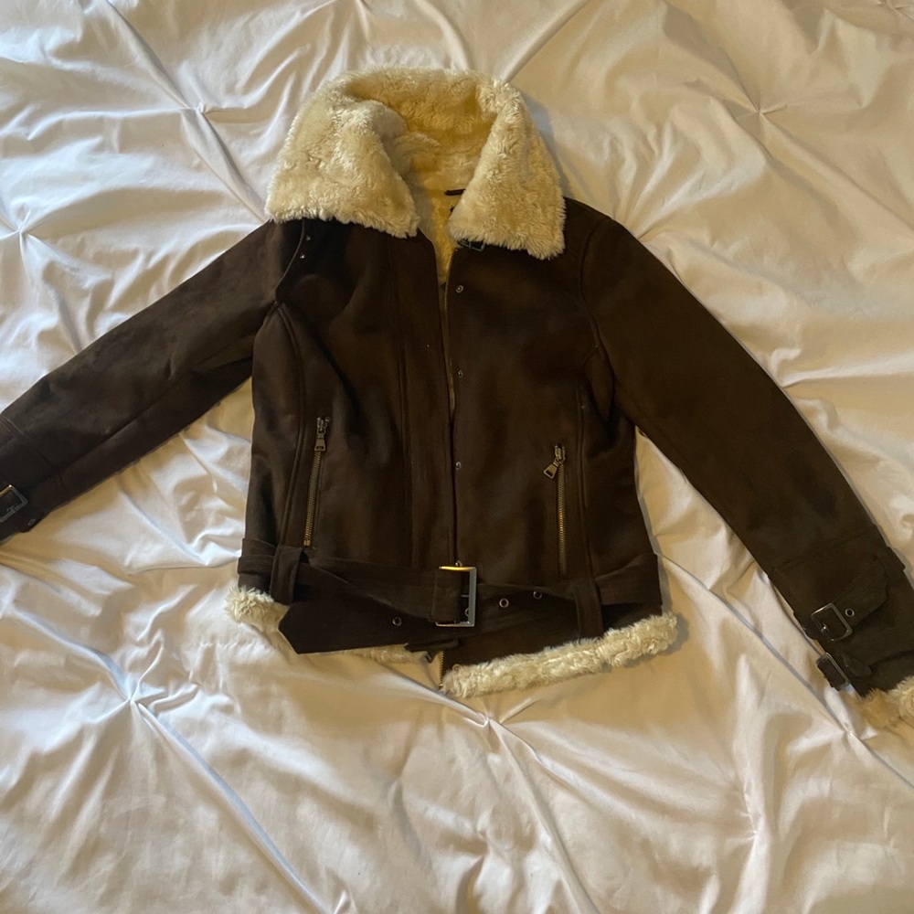 Bombs away! Faux leather and fur bomber jacket!